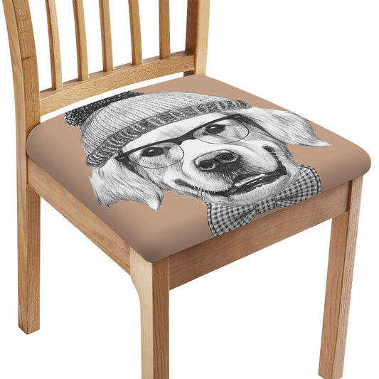 Hipster Golden Retriever Print Chair Cushion Cover