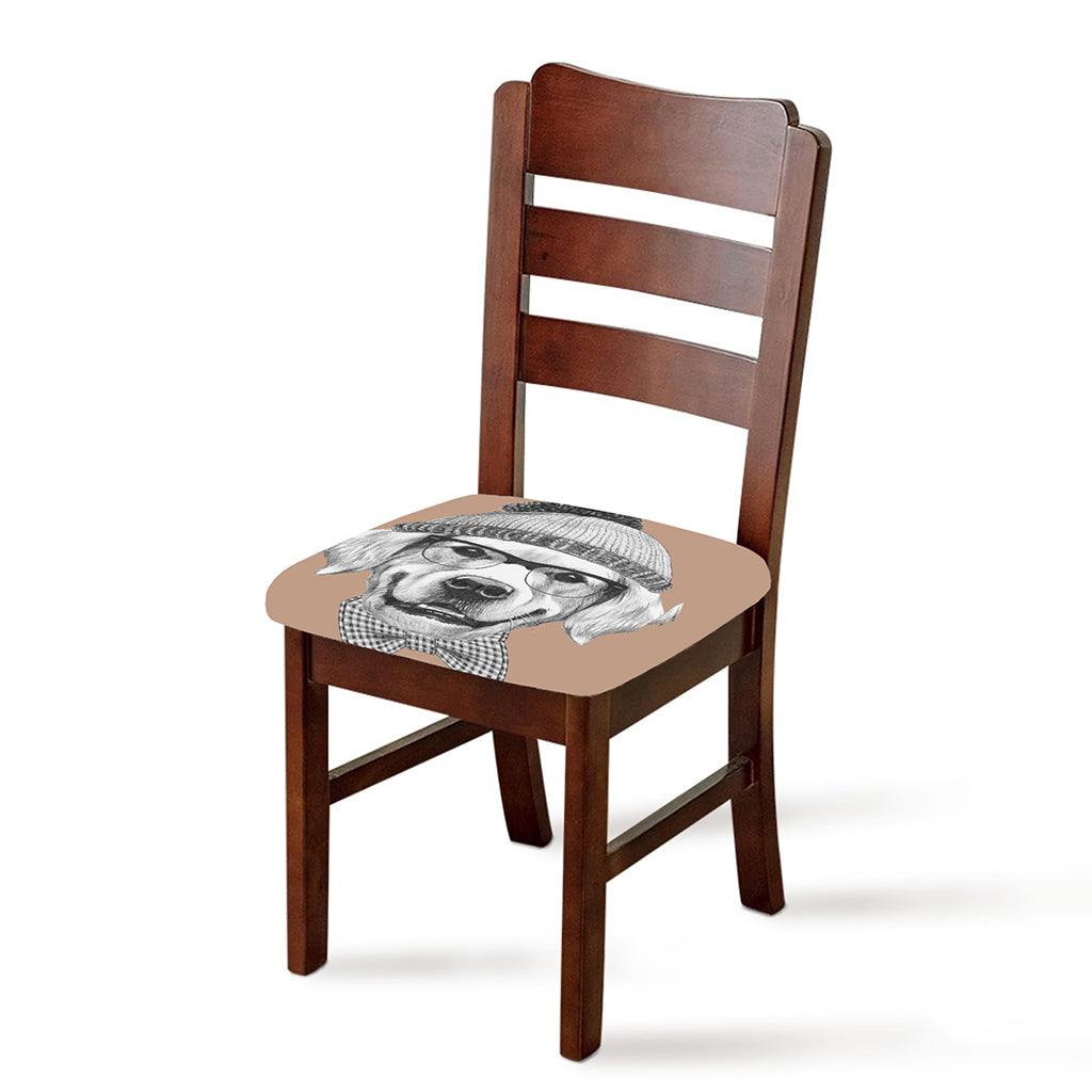 Hipster Golden Retriever Print Chair Cushion Cover