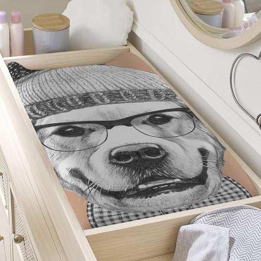 Hipster Golden Retriever Print Changing Pad Cover