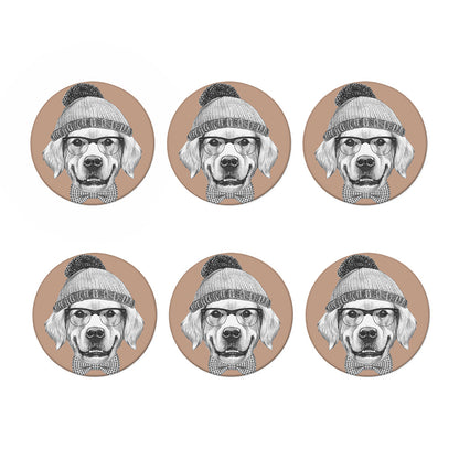 Hipster Golden Retriever Print Coaster Set