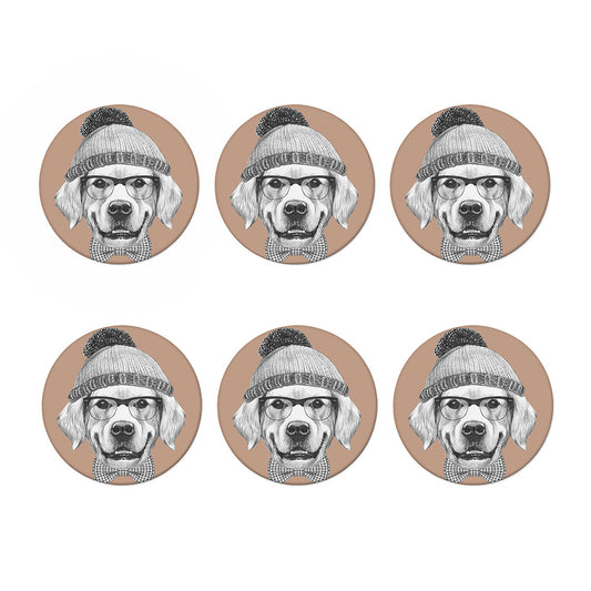 Hipster Golden Retriever Print Coaster Set