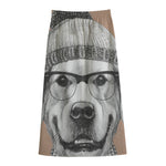 Hipster Golden Retriever Print Cotton Front Slit Maxi Skirt