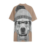 Hipster Golden Retriever Print Cotton Hawaiian Shirt