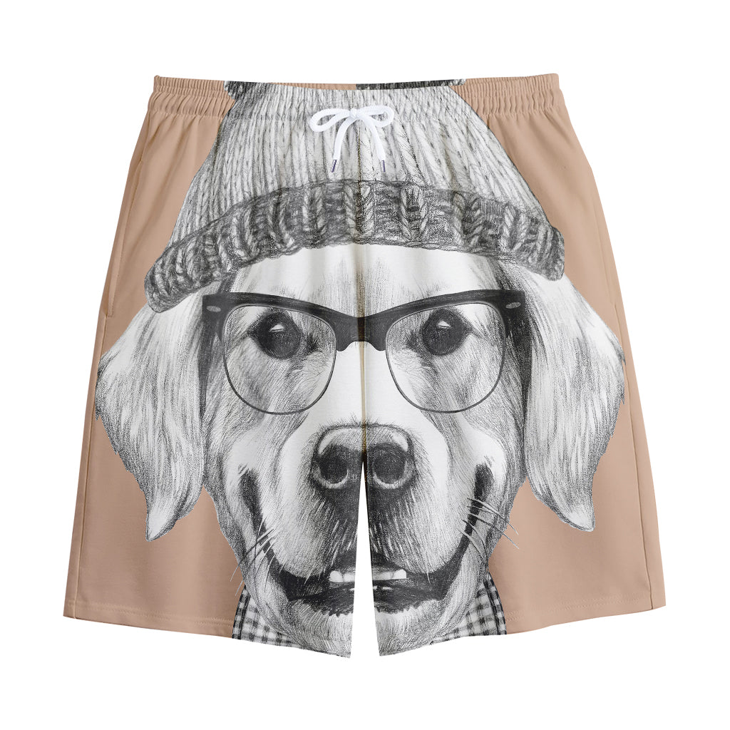 Hipster Golden Retriever Print Cotton Shorts