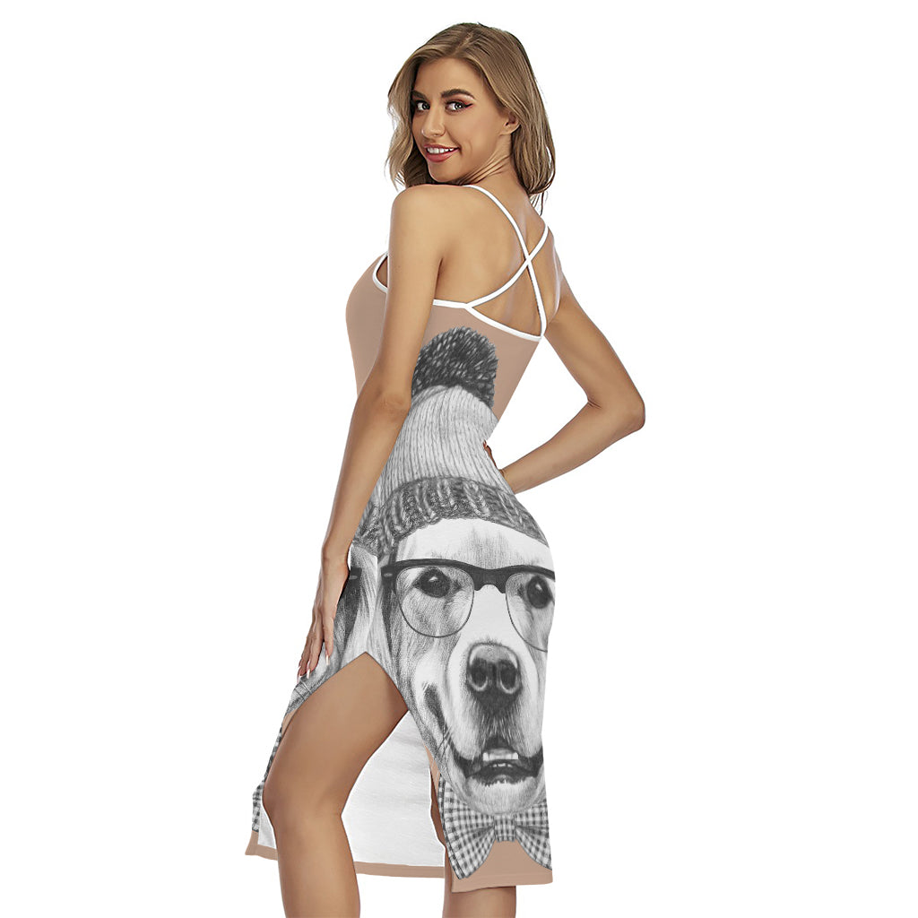 Hipster Golden Retriever Print Cross Back Cami Dress