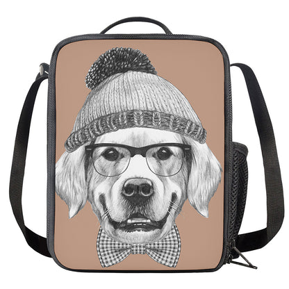 Hipster Golden Retriever Print Crossbody Lunch Bag
