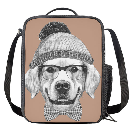 Hipster Golden Retriever Print Crossbody Lunch Bag