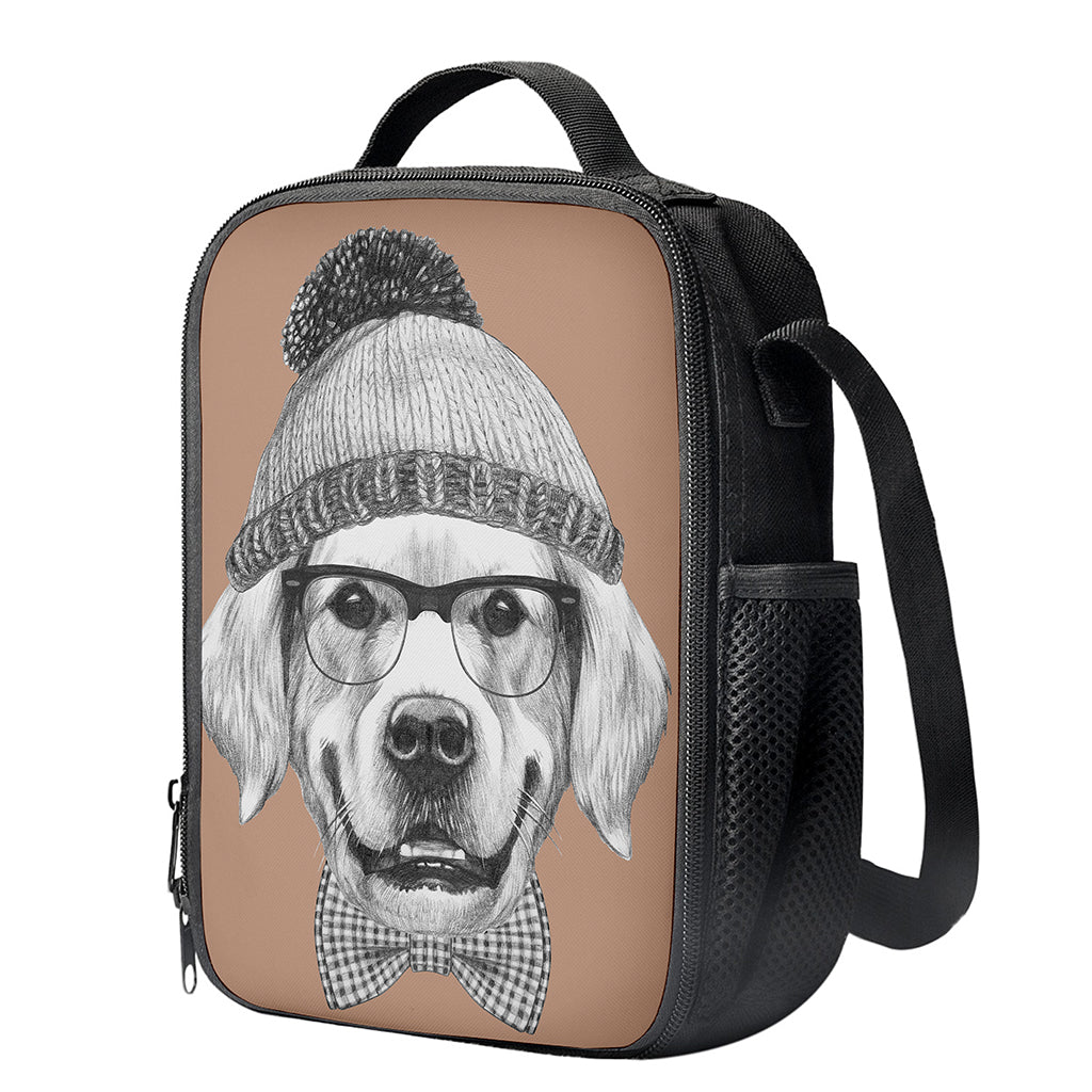 Hipster Golden Retriever Print Crossbody Lunch Bag