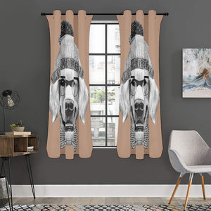 Hipster Golden Retriever Print Curtain