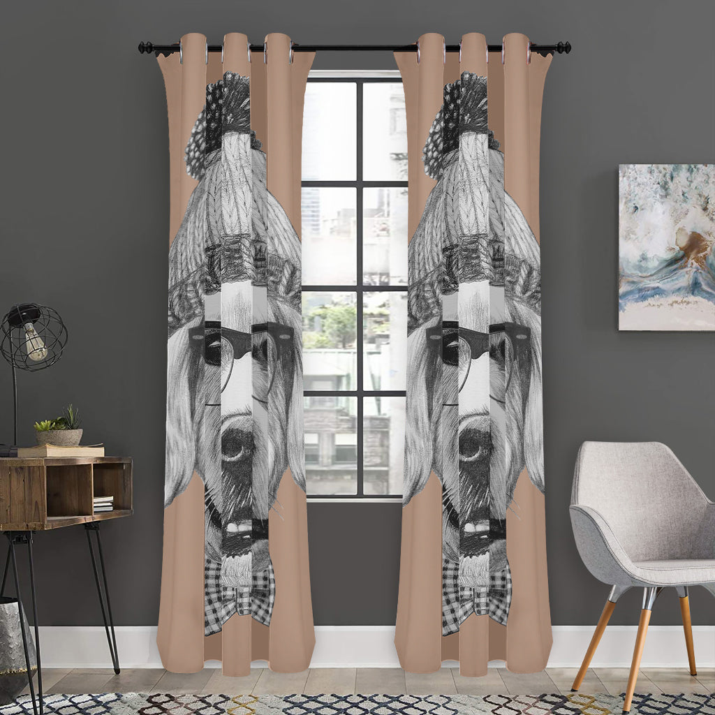 Hipster Golden Retriever Print Curtain