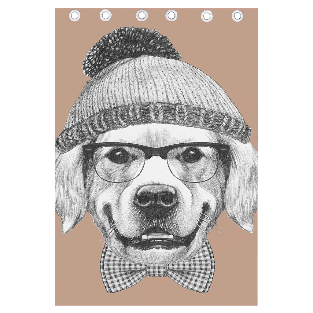 Hipster Golden Retriever Print Curtain