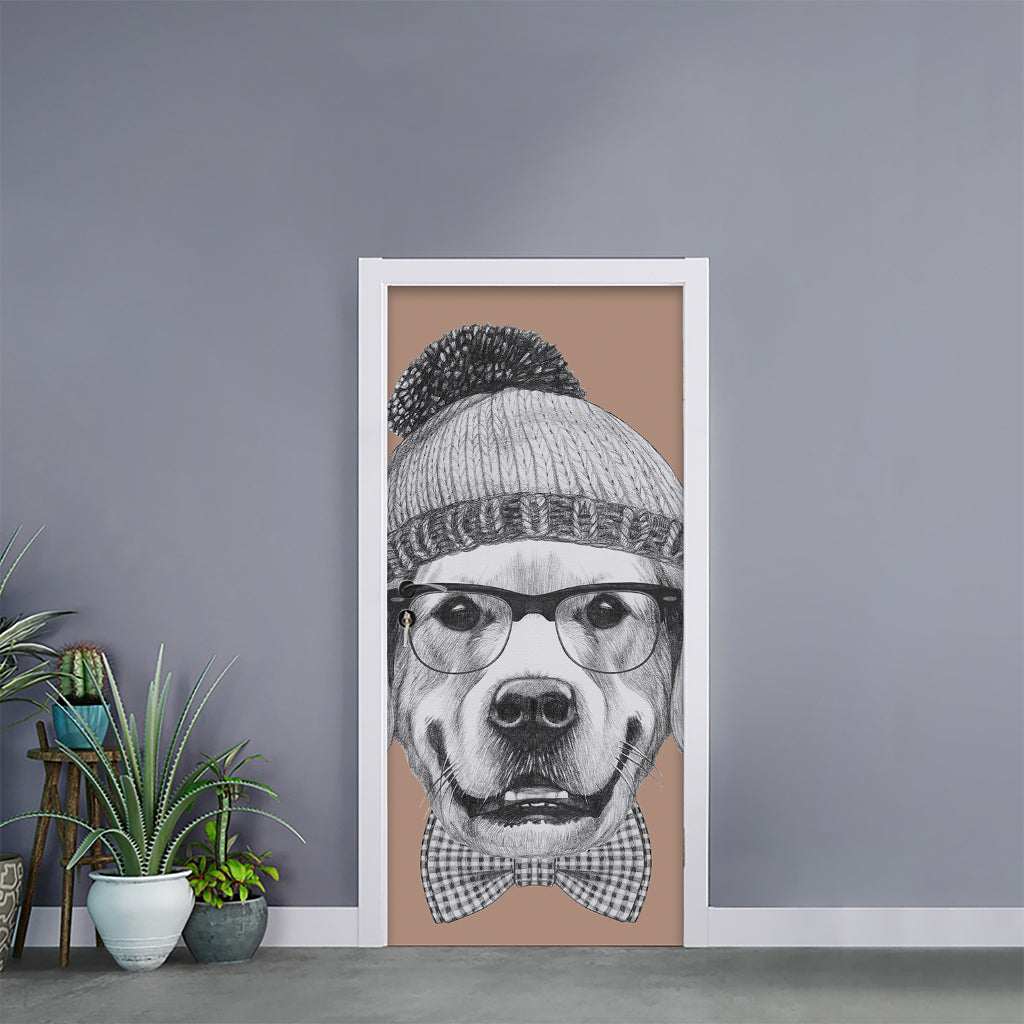 Hipster Golden Retriever Print Door Sticker