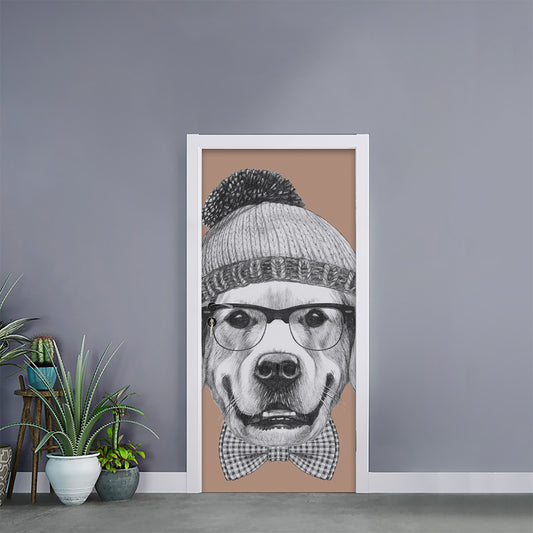 Hipster Golden Retriever Print Door Sticker