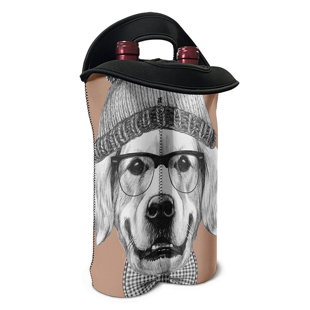 Hipster Golden Retriever Print Double Neoprene Wine Tote