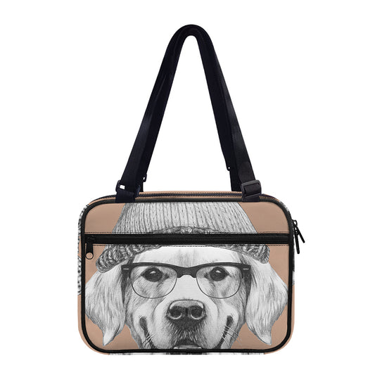 Hipster Golden Retriever Print Double Strap Bible Bag
