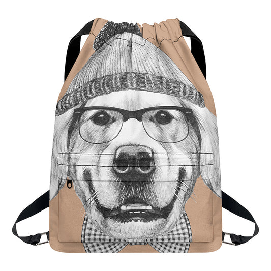 Hipster Golden Retriever Print Drawstring Backpack