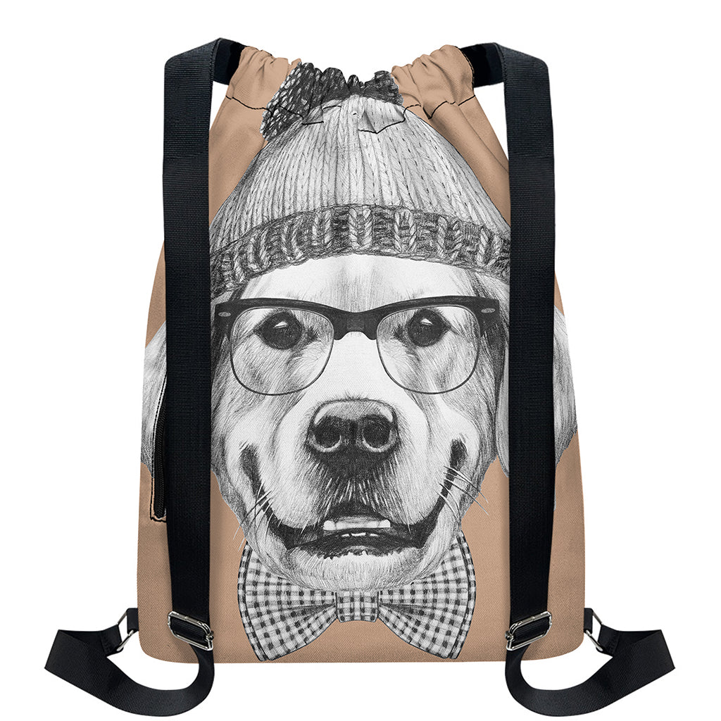 Hipster Golden Retriever Print Drawstring Backpack