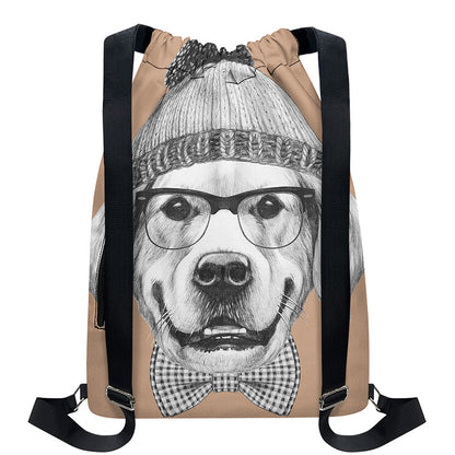 Hipster Golden Retriever Print Drawstring Backpack