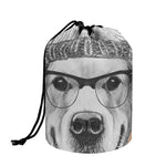 Hipster Golden Retriever Print Drawstring Makeup Bag
