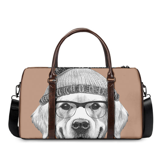 Hipster Golden Retriever Print Duffle Bag