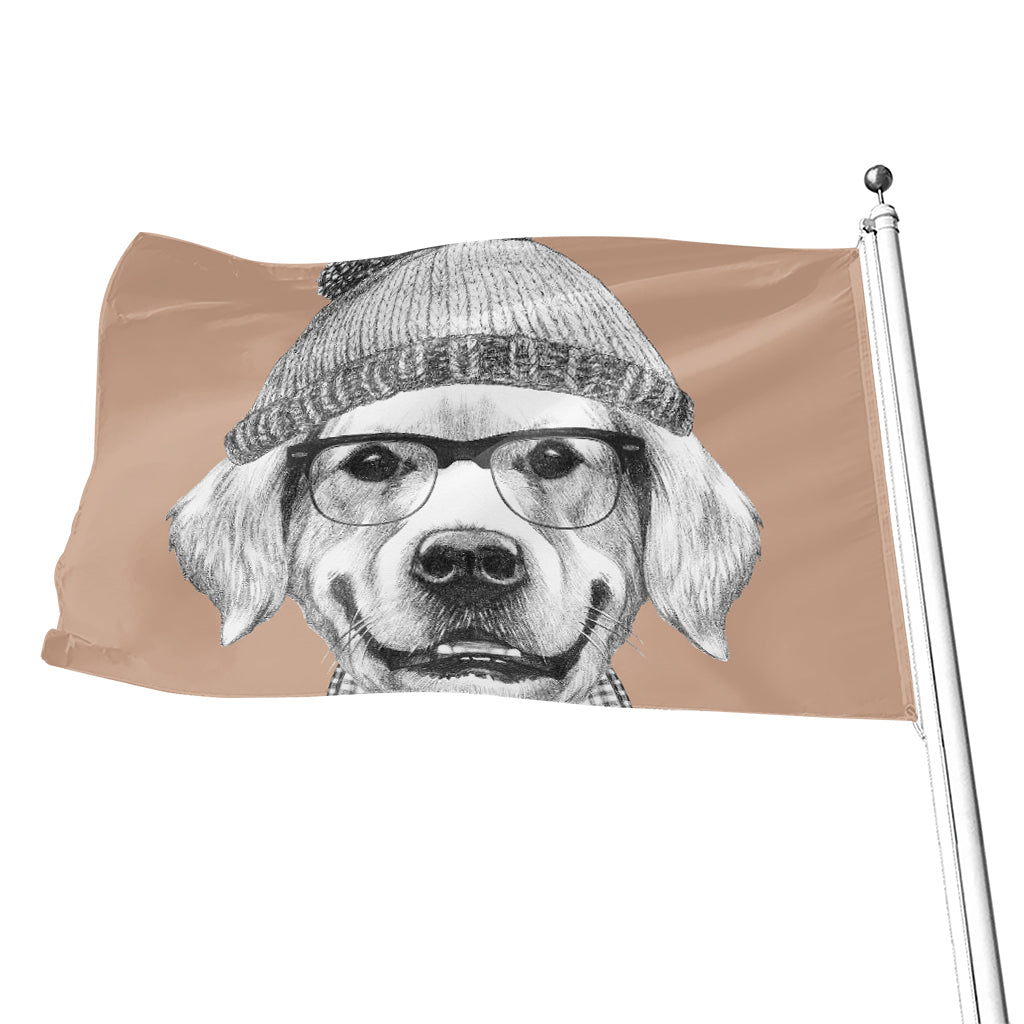 Hipster Golden Retriever Print Flag