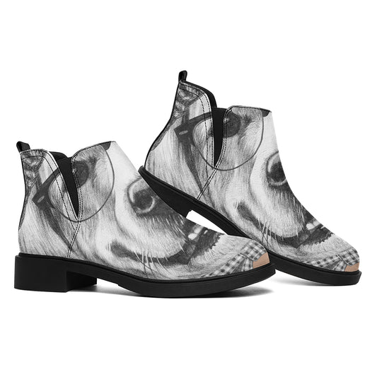 Hipster Golden Retriever Print Flat Ankle Boots