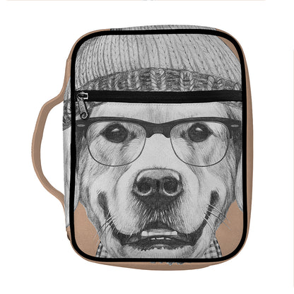 Hipster Golden Retriever Print Front Pocket Bible Bag