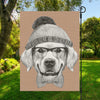 Hipster Golden Retriever Print Garden Flag