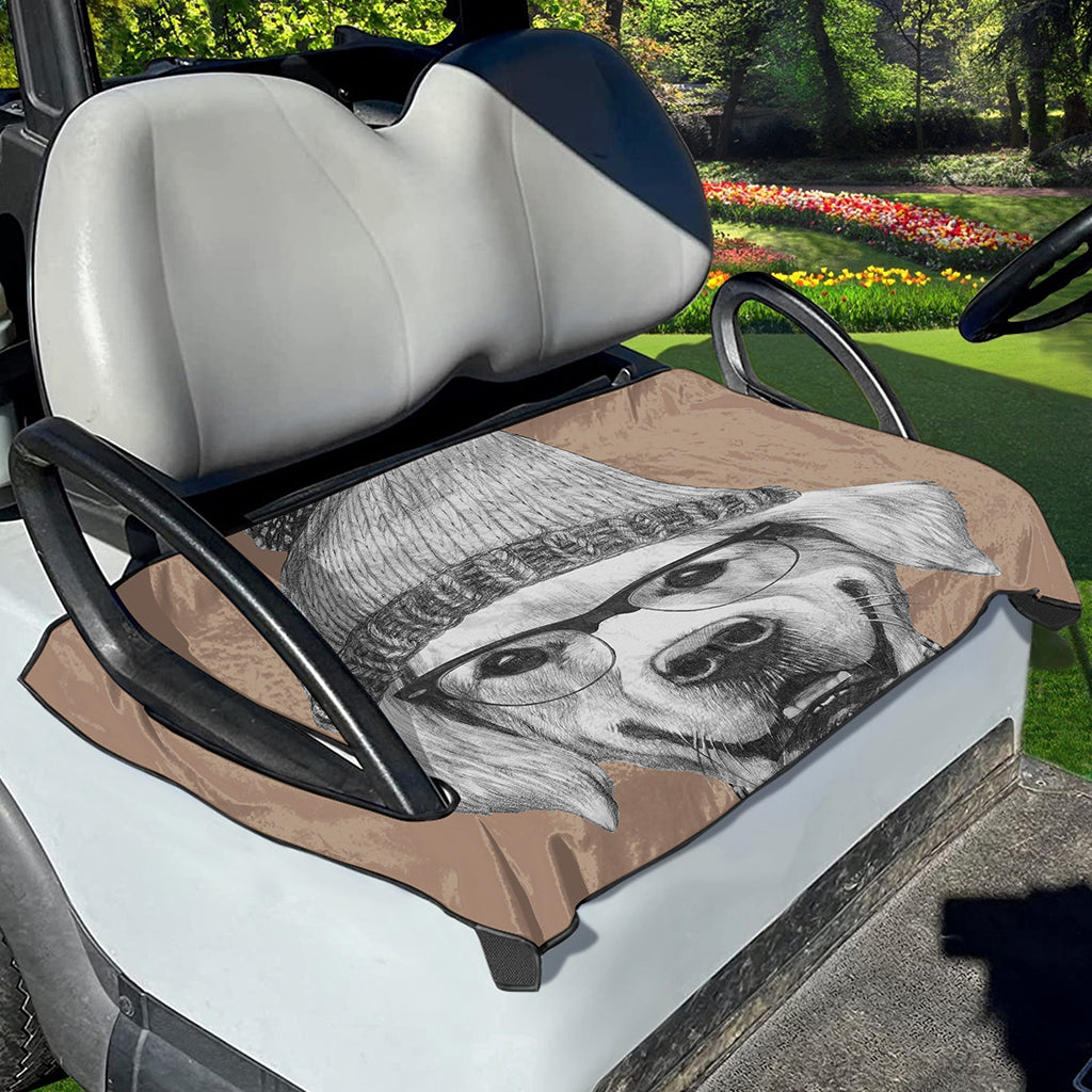 Hipster Golden Retriever Print Golf Cart Seat Cover