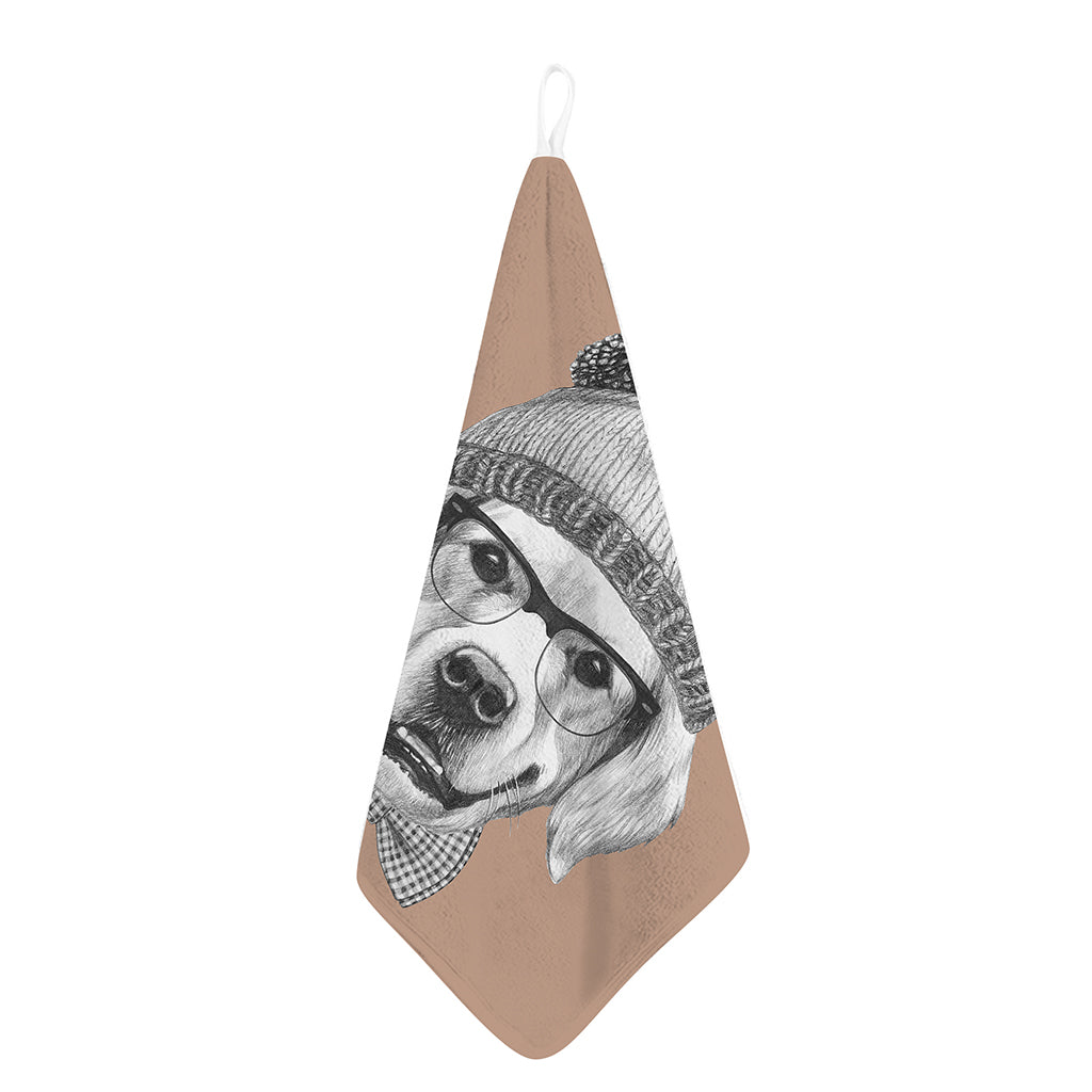 Hipster Golden Retriever Print Hand Towel