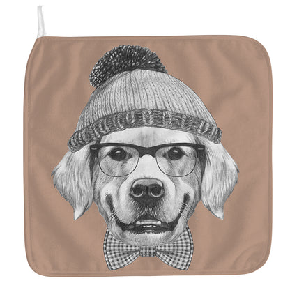 Hipster Golden Retriever Print Hand Towel