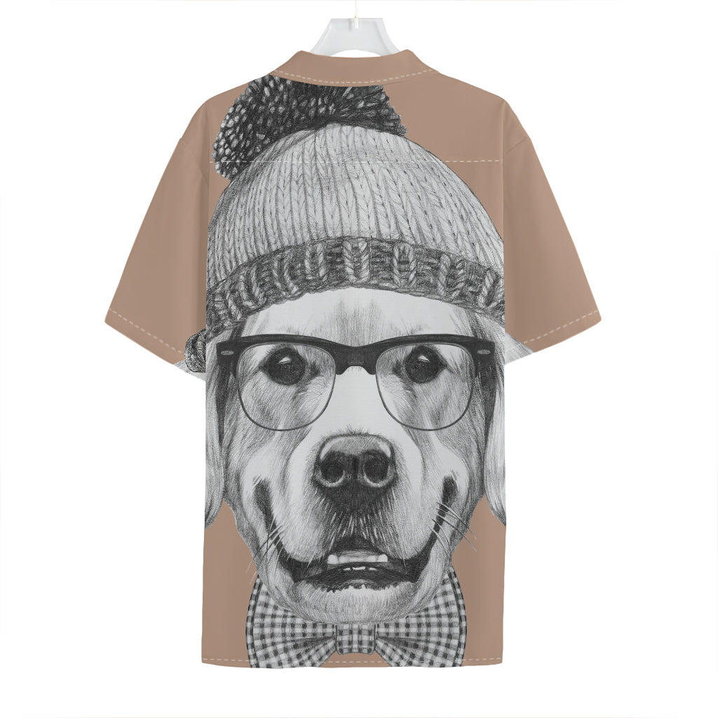 Hipster Golden Retriever Print Hawaiian Shirt