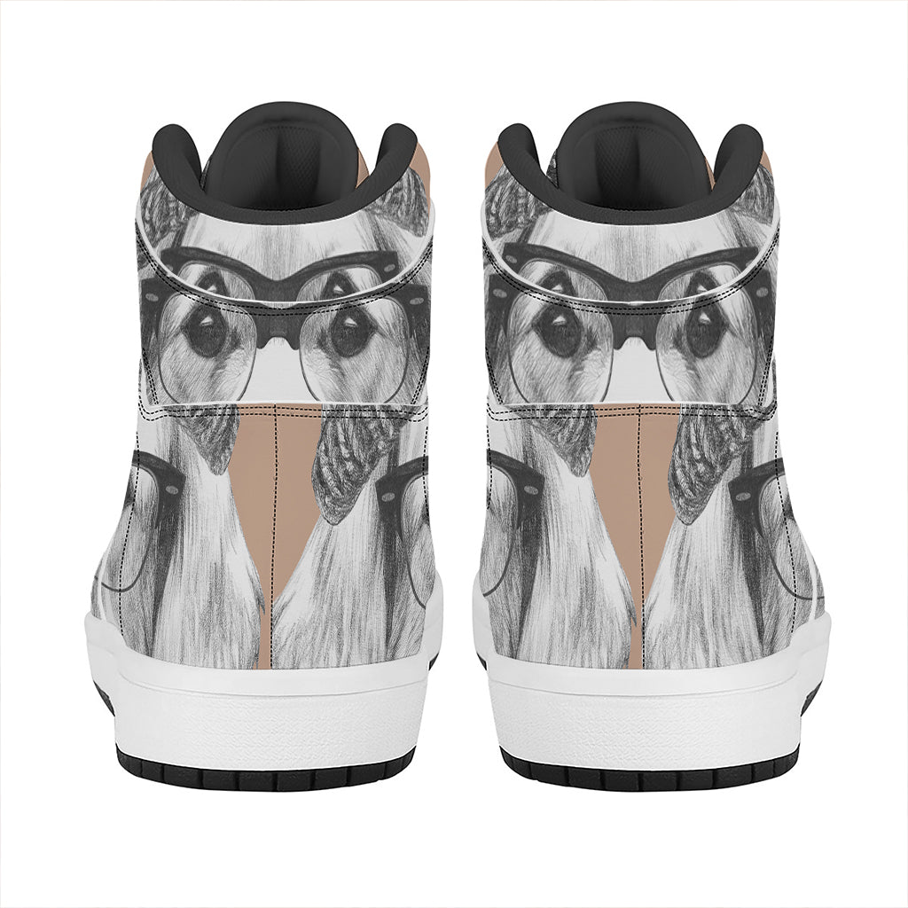 Hipster Golden Retriever Print High Top Leather Sneakers