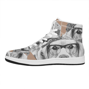 Hipster Golden Retriever Print High Top Leather Sneakers