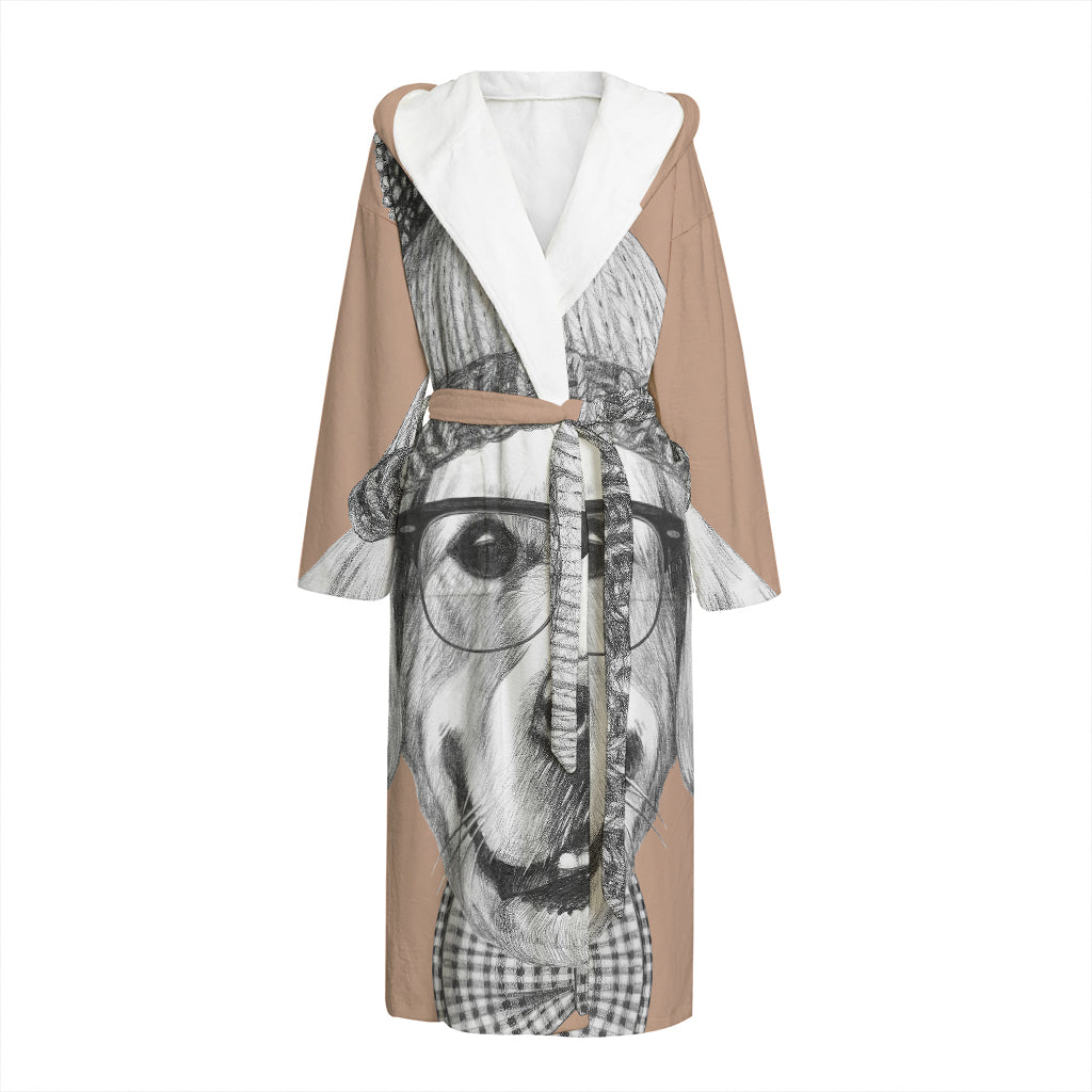 Hipster Golden Retriever Print Hooded Bathrobe