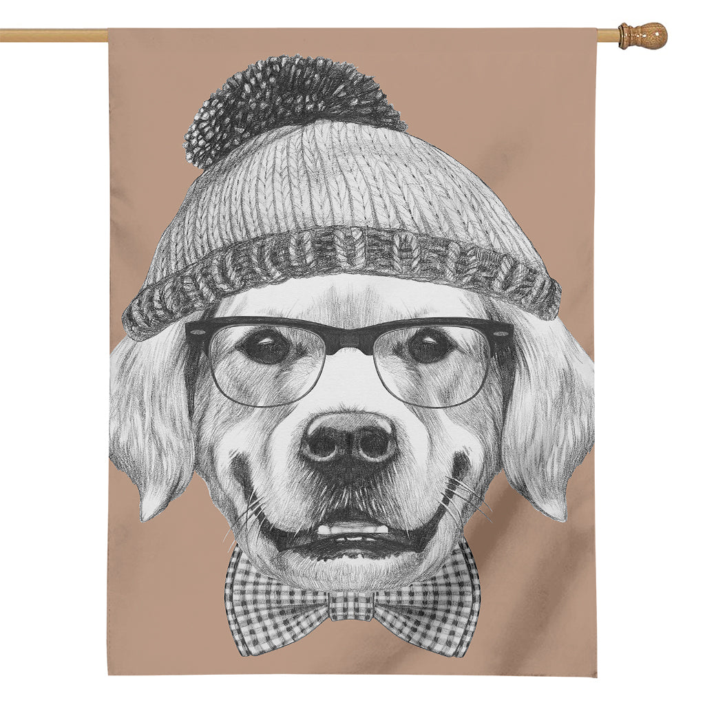 Hipster Golden Retriever Print House Flag