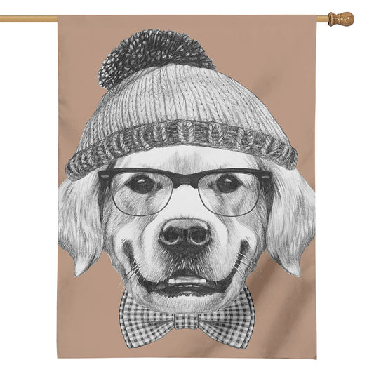 Hipster Golden Retriever Print House Flag