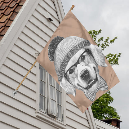 Hipster Golden Retriever Print House Flag
