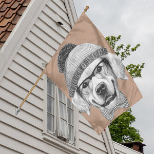 Hipster Golden Retriever Print House Flag