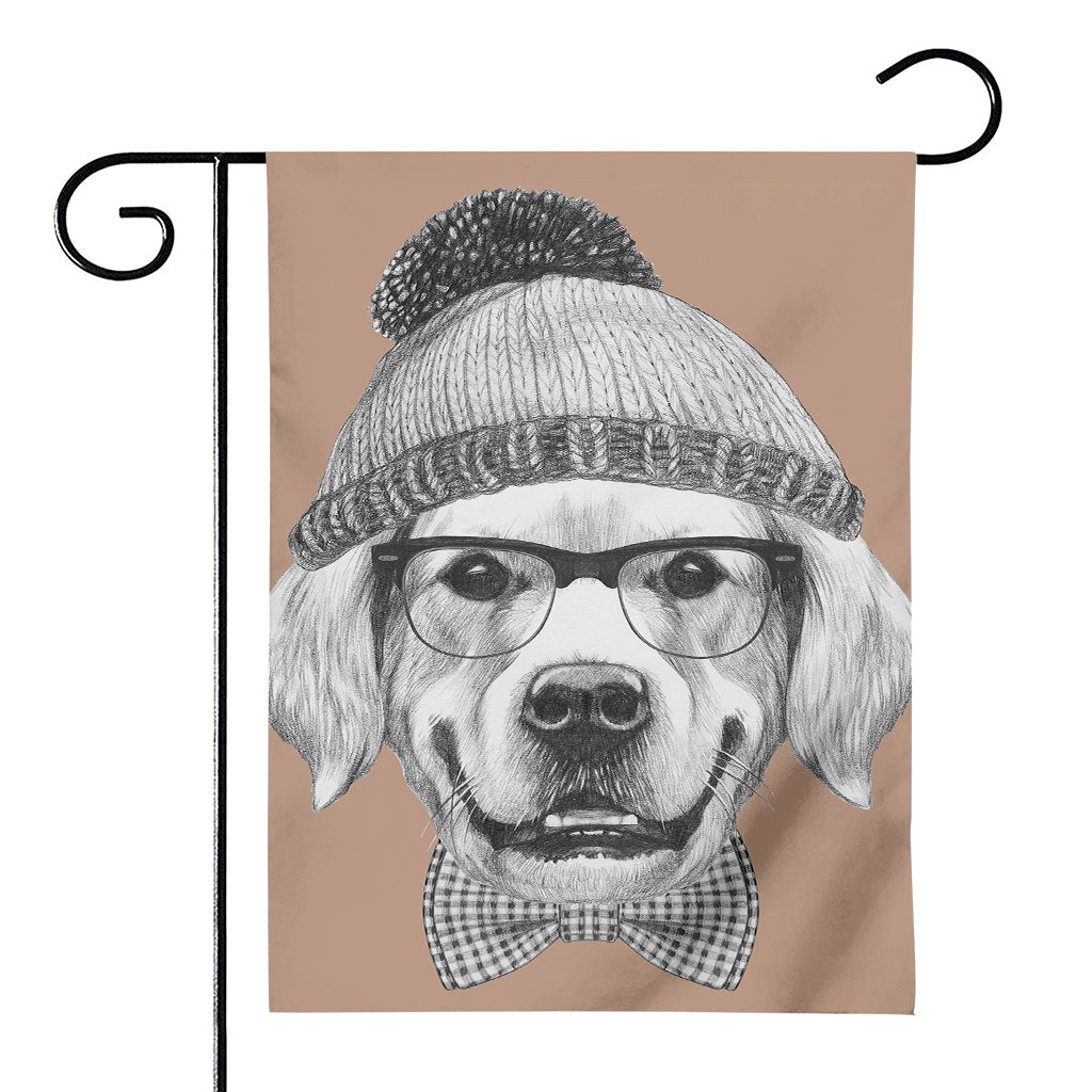 Hipster Golden Retriever Print House Flag
