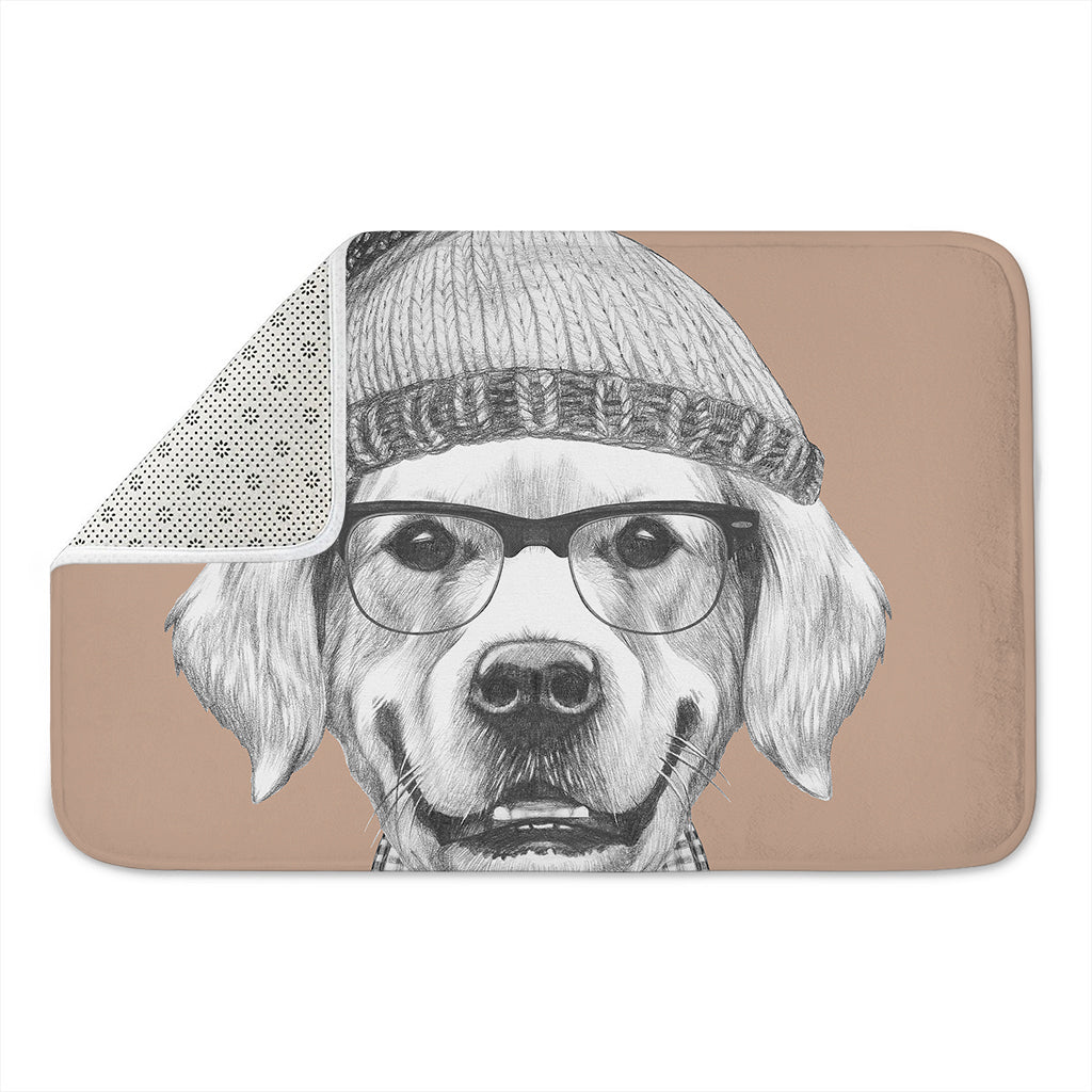 Hipster Golden Retriever Print Indoor Door Mat