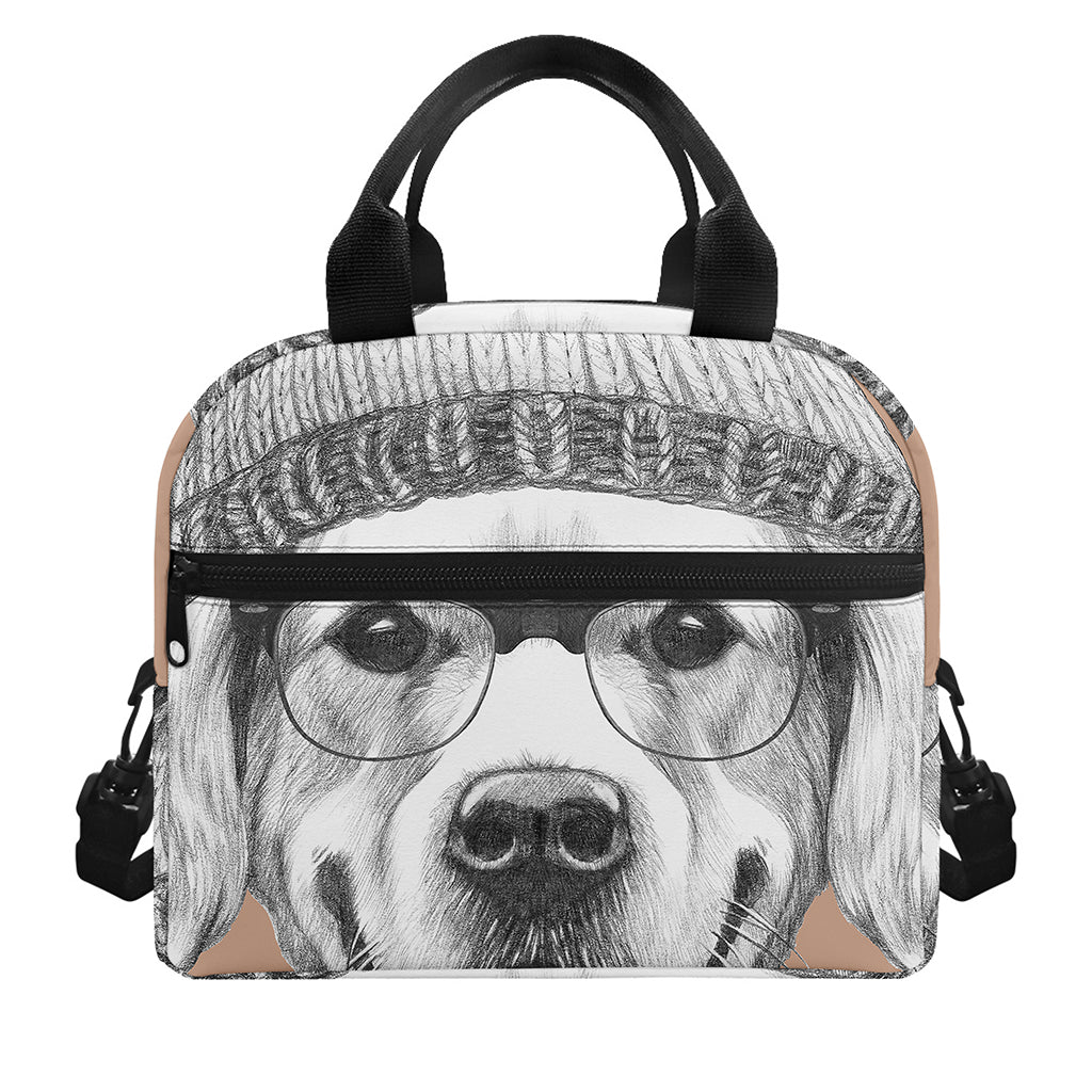 Hipster Golden Retriever Print Insulated Lunch Bag