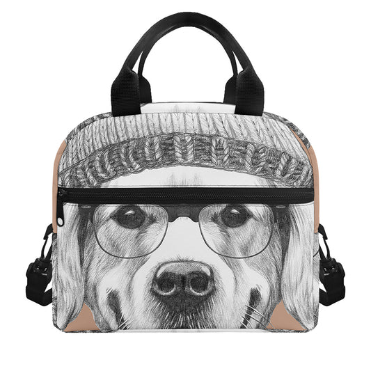 Hipster Golden Retriever Print Insulated Lunch Bag