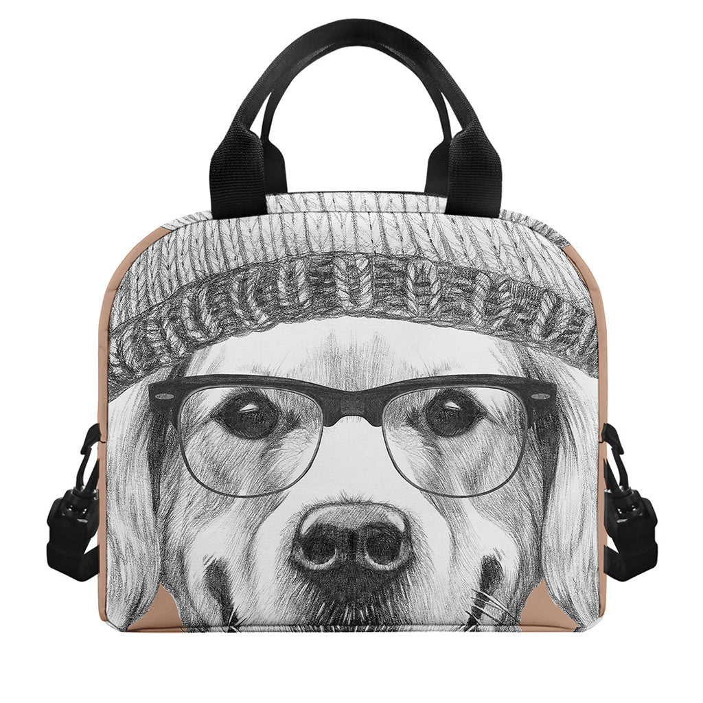 Hipster Golden Retriever Print Insulated Lunch Bag