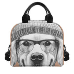 Hipster Golden Retriever Print Insulated Lunch Bag