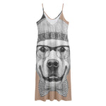 Hipster Golden Retriever Print Jersey Midi Cami Dress