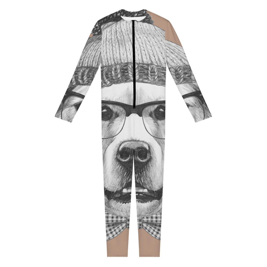 Hipster Golden Retriever Print Jumpsuit