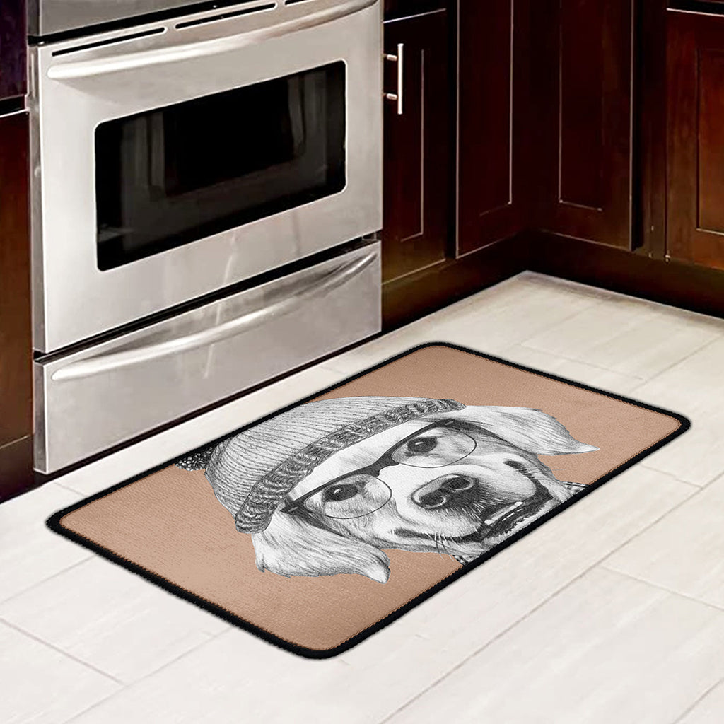 Hipster Golden Retriever Print Kitchen Mat
