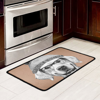 Hipster Golden Retriever Print Kitchen Mat