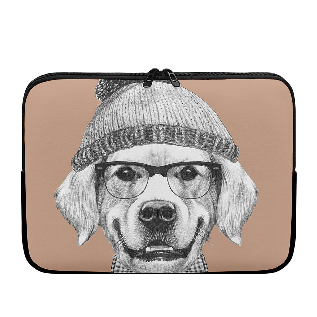 Hipster Golden Retriever Print Laptop Sleeve
